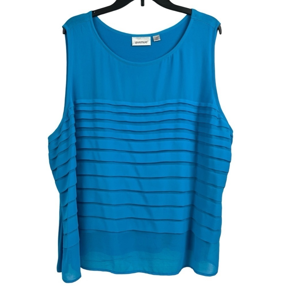 Avenue Womens Sleeveless Pullover Top Blue Tiered 26/28